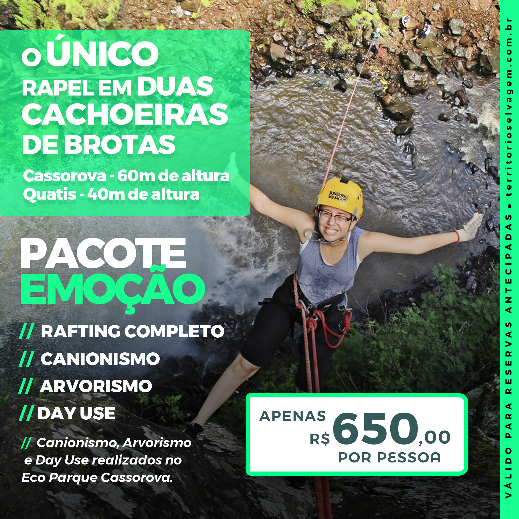 Rafting Completo  + Canionismo + Arvorismo + Day Use
*Atividades no Eco Parque Cassorova (Exceto Rafting)