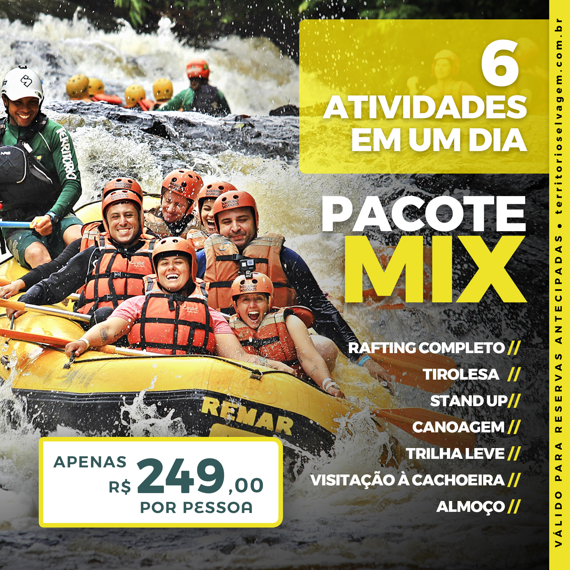 Rafting Completo + Vôo das Cachoeiras + Stand Up + Canoagem + Trilha Leve + Cachoeira + Almoço